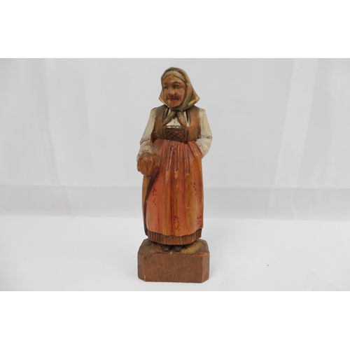 331 - Vintage Hand Carved Wooden Figurine , 14cm tall