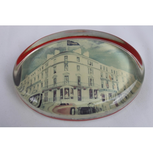 337 - Vintage Large Oval Glass Paperweight, Carlton Hotel, 10.5 X 7 cm