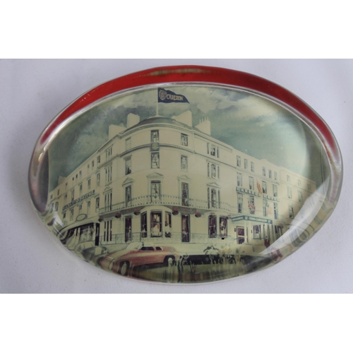 337 - Vintage Large Oval Glass Paperweight, Carlton Hotel, 10.5 X 7 cm