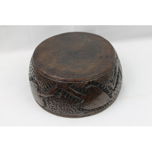 34 - Hand Carved Wooden African Bowl, 16 cm in diameter