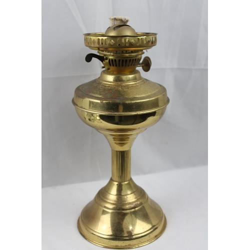 349 - Antique Brass Oil Table Lamp, 32 cm tall