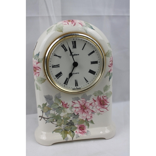 351 - Large Emperor Porcelain Mantle Clock , Quartz, 24 X 16 cm