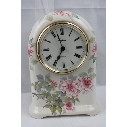 351 - Large Emperor Porcelain Mantle Clock , Quartz, 24 X 16 cm