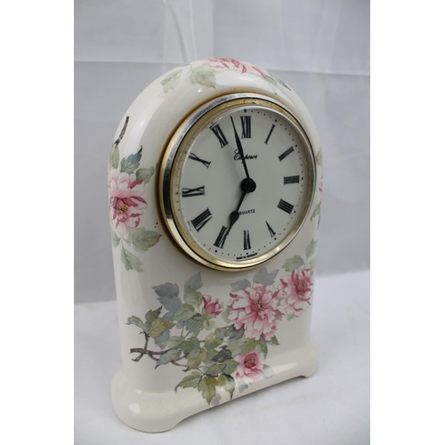 351 - Large Emperor Porcelain Mantle Clock , Quartz, 24 X 16 cm