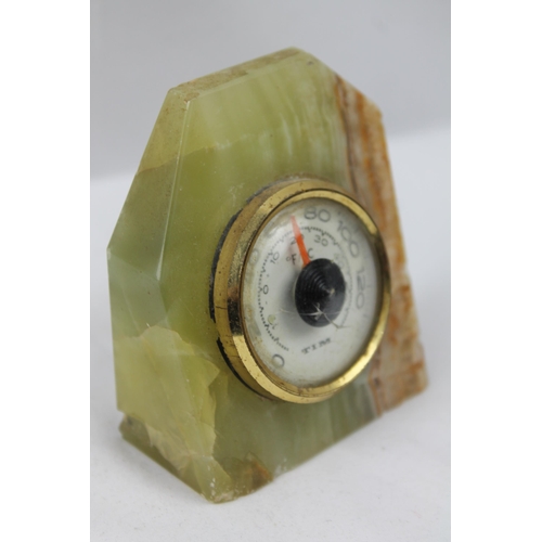 365 - Vintage Green Onyx Marble Desk Barometer , 9 X 7 cm