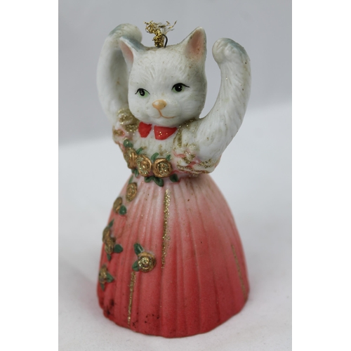 368 - Vintage Ballerina Porcelain Bell, Pink Dress Dancing Kitten, 11 cm tall