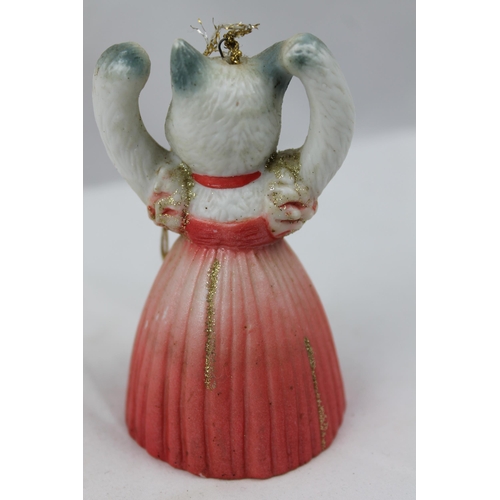 368 - Vintage Ballerina Porcelain Bell, Pink Dress Dancing Kitten, 11 cm tall