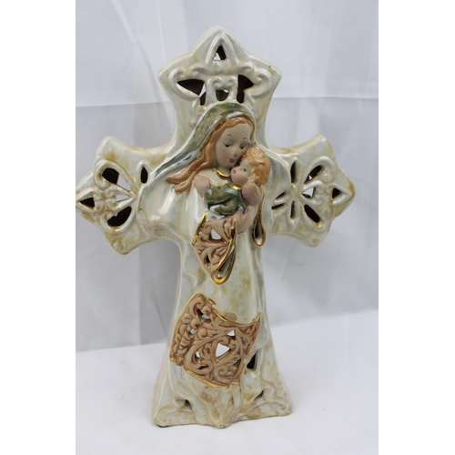 381 - Large Porcelain Cross , mint condition, 30 cm tall