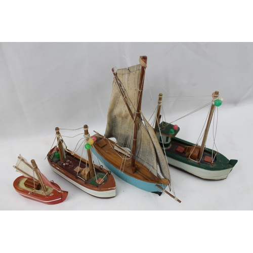 410 - Four Vintage Hand Made Wooden Boat Models , 16 cm