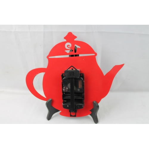 413 - Metal Kitchen Clock, Tea Pot shape, 25 X 28 cm