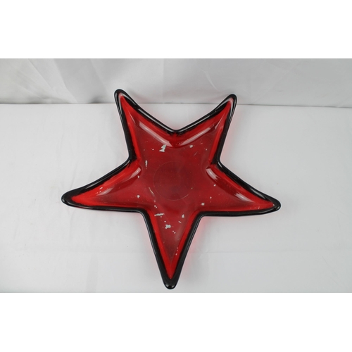 432 - Large Red Glass Star Bowl, 26 cm in diameter