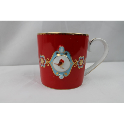 438 - Pip Studio Mug, Small Love Birds Medallion Red,. 7cm tall , 7.3 cm in diameter