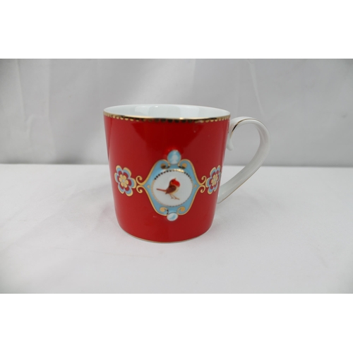 438 - Pip Studio Mug, Small Love Birds Medallion Red,. 7cm tall , 7.3 cm in diameter