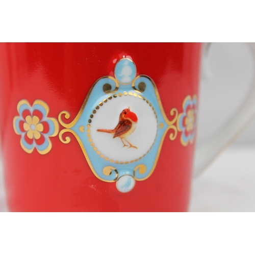 438 - Pip Studio Mug, Small Love Birds Medallion Red,. 7cm tall , 7.3 cm in diameter