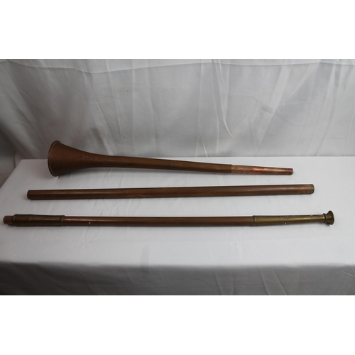 445 - Very Long Vintage Cooper and Brass Pipe Horn, 147 cm