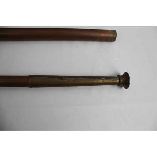 445 - Very Long Vintage Cooper and Brass Pipe Horn, 147 cm