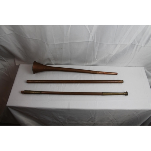 445 - Very Long Vintage Cooper and Brass Pipe Horn, 147 cm