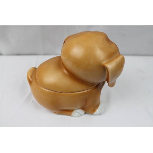 460 - Vintage age Porcelain Dog Storage Box, mint condition, 12 cm tall, X 12 cm in diameter