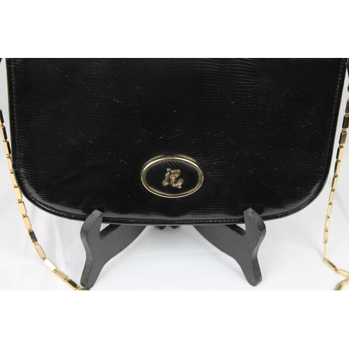 482 - Vintage Black Leather Shoulder Bag, 24 X 15 cm