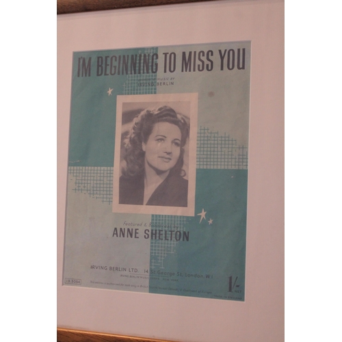 501 - Vintage Anne Shelton Music Sheet in Frame and Glass, 410mm x 350mm