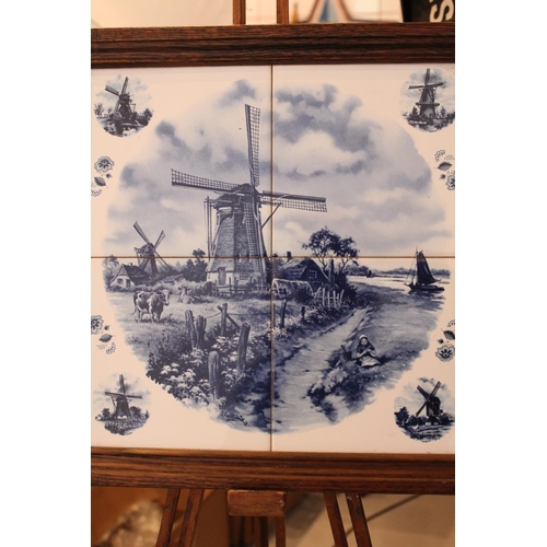 503 - Vintage Dutch Landscape Tiles, Blue and White, in Frame, 350mm x 350mm , Mint Condition