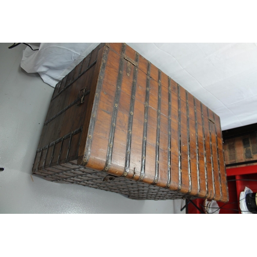 1 - Large Vintage Chest / Trunk on Wooden Wheels, 66 x 95 x 56 cm