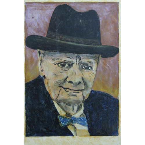 19 - Winston Churchill Painting, Oil on Board, 37 x 32 cm