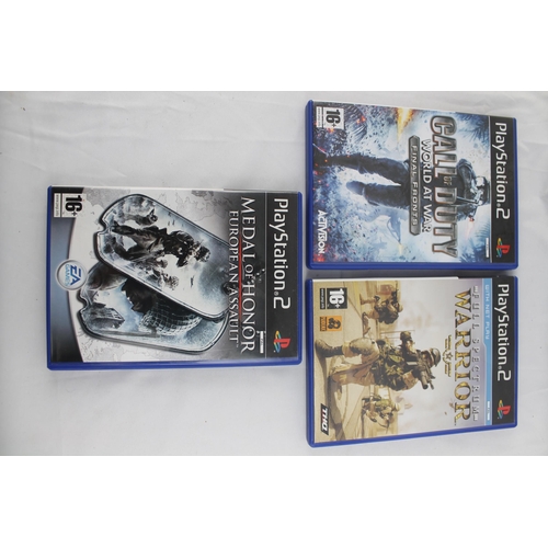 7 - Play Station 2 , Three Games, Call of Duty - Final Fronts, Medal of Honor - European Assault, Warrio... 