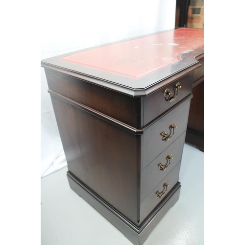 37 - Small Mahogany Pedestal Desk, 8 Draws , in One Solid Piece, 74 cm tall, 113.5 cm wide, depth 53.3 cm
