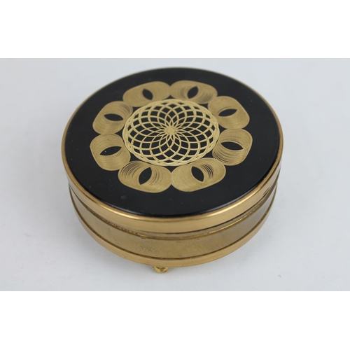 58 - Margaret Rose , Black & Gold Trinket Box , 7.6 cm in diameter