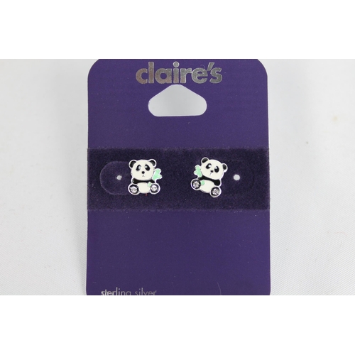 120 - Claire's Sterling Silver Panda Earrings , Brand new