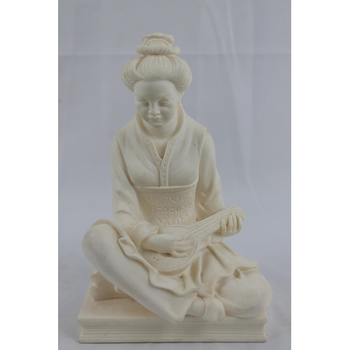 16 - A Giannelli
Alabaster Resin Sculpture Asian Woman Playing Instrument 17cm height