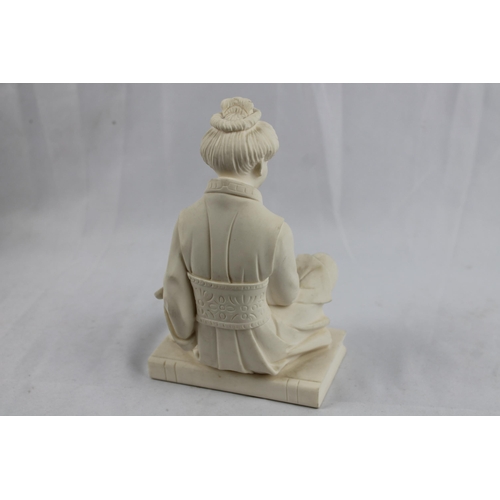 16 - A Giannelli
Alabaster Resin Sculpture Asian Woman Playing Instrument 17cm height