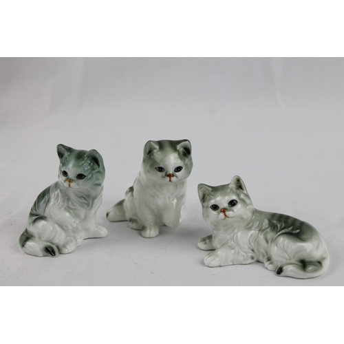 22 - Cute Trio of Grey Cats, Ceramic Cats Ornaments 6.5cm height