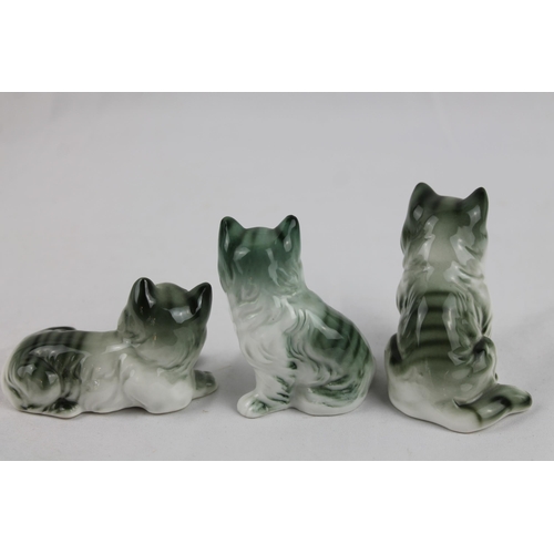 22 - Cute Trio of Grey Cats, Ceramic Cats Ornaments 6.5cm height