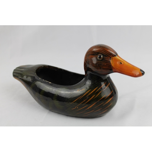 23 - Ceramic Duck Planter, Hand Painted Glossy 24 x 11cm