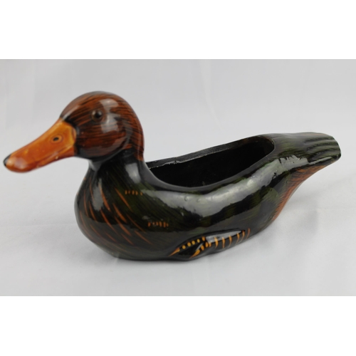 23 - Ceramic Duck Planter, Hand Painted Glossy 24 x 11cm