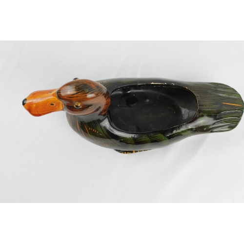 23 - Ceramic Duck Planter, Hand Painted Glossy 24 x 11cm