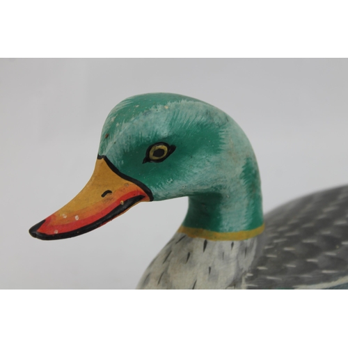 24 - Two Decorative Wooden Duck Figurines, Hand Painted 26 x 13 cm