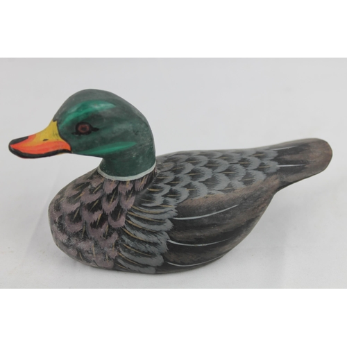 24 - Two Decorative Wooden Duck Figurines, Hand Painted 26 x 13 cm