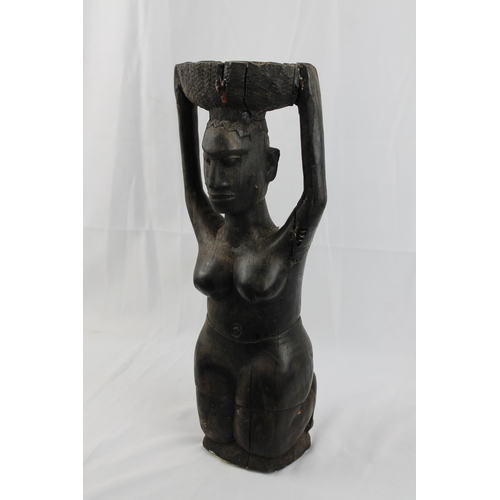 37 - African Vintage Hand crafted Kneeing Women Figure 37.5cm height