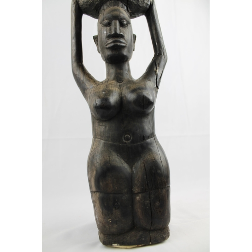 37 - African Vintage Hand crafted Kneeing Women Figure 37.5cm height