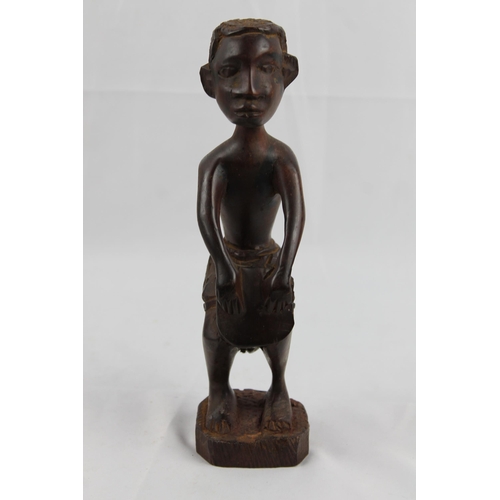 39 - African Vintage  Man Drumming Tribal Art 24.5cm height