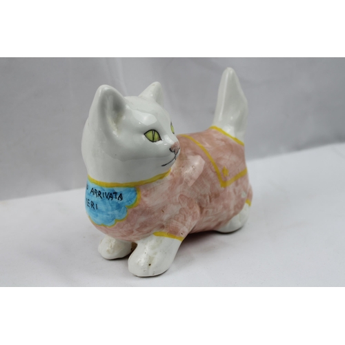 71 - Large Porcelain Hand Painted Cat Statue, 17 X 15 cm