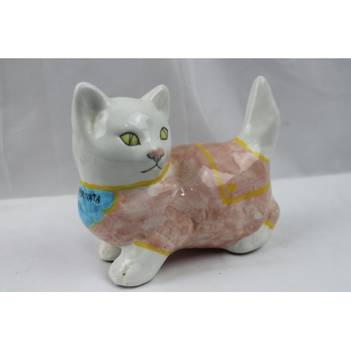 71 - Large Porcelain Hand Painted Cat Statue, 17 X 15 cm