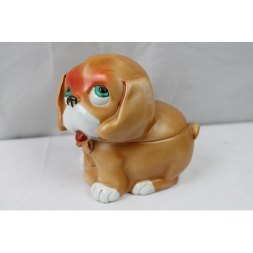 79 - Vintage age Porcelain Dog Storage Box, mint condition, 12 cm tall, X 12 cm in diameter