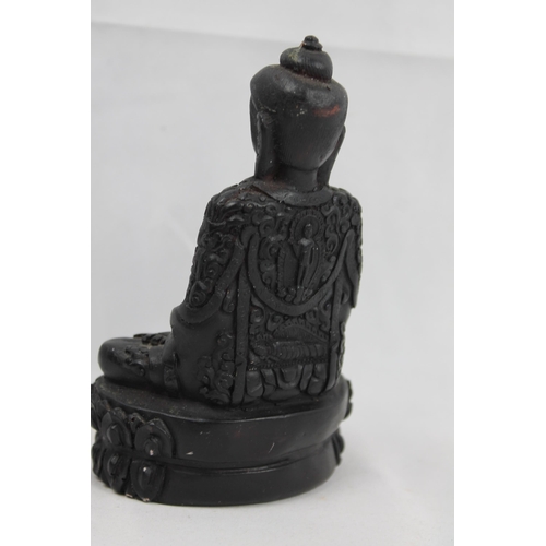 86 - Buddha Statue 14cm height, Dark Resin Buddhist Icon Meditating, High Detailed