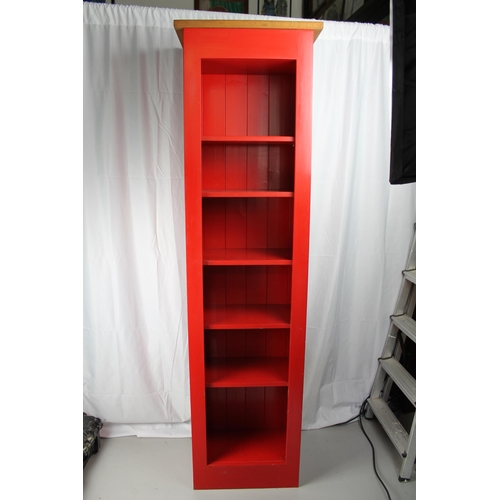 119 - Vintage Red Painted Solid Pine Wood Shelves 183cm height x 45cm wide x 26cm deep