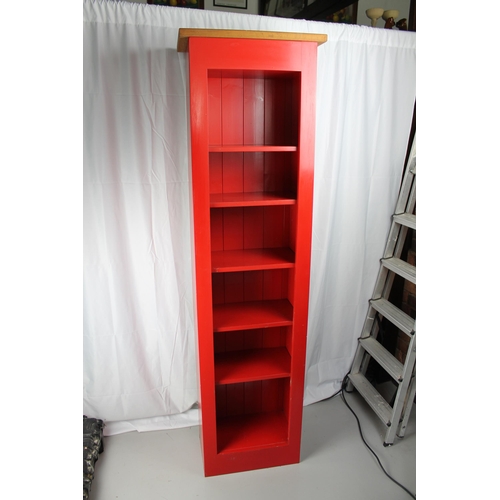 119 - Vintage Red Painted Solid Pine Wood Shelves 183cm height x 45cm wide x 26cm deep