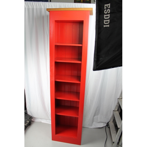 119 - Vintage Red Painted Solid Pine Wood Shelves 183cm height x 45cm wide x 26cm deep